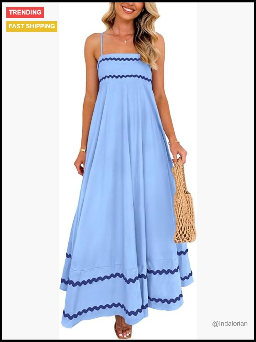 Women's Sleeveless Spaghetti Strap Flowy Maxi Dress with Pockets Boho Beach